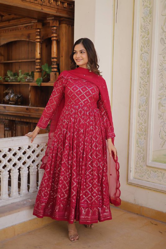 Bewitching Faux Georgette Heavy Sequins Worked Designer Gown - INDIAN ELEGANCE