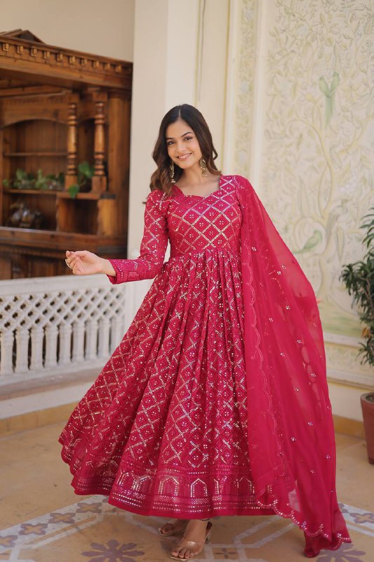 Bewitching Faux Georgette Heavy Sequins Worked Designer Gown - INDIAN ELEGANCE