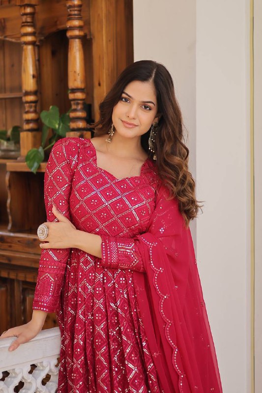 Bewitching Faux Georgette Heavy Sequins Worked Designer Gown - INDIAN ELEGANCE