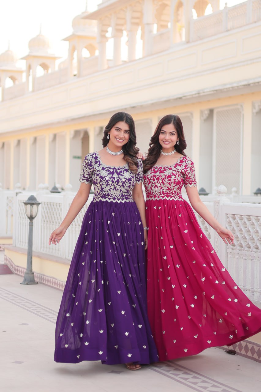 Sublime Faux Georgette Cording Sequins Worked Gown - INDIAN ELEGANCE