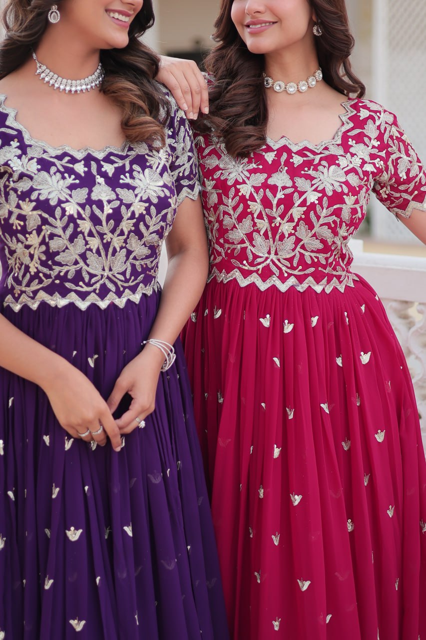 Sublime Faux Georgette Cording Sequins Worked Gown - INDIAN ELEGANCE