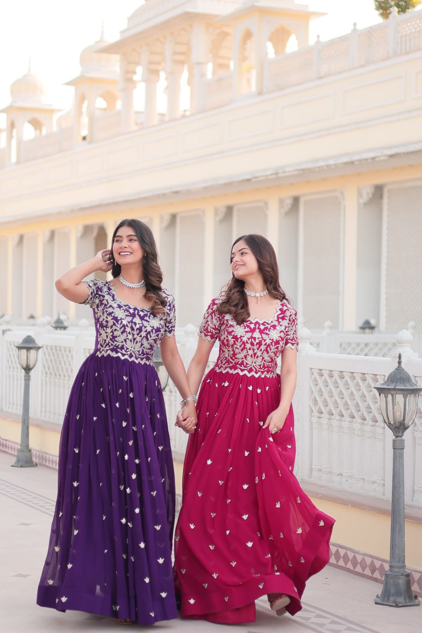Sublime Faux Georgette Cording Sequins Worked Gown - INDIAN ELEGANCE