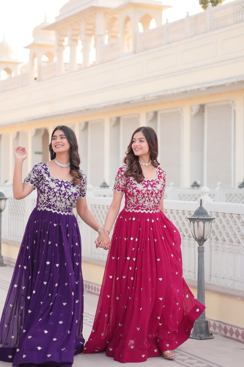 Sublime Faux Georgette Cording Sequins Worked Gown - INDIAN ELEGANCE
