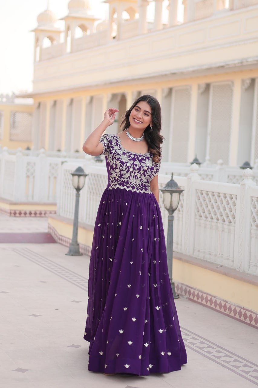Sublime Faux Georgette Cording Sequins Worked Gown - INDIAN ELEGANCE