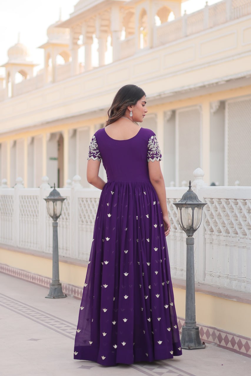 Sublime Faux Georgette Cording Sequins Worked Gown - INDIAN ELEGANCE