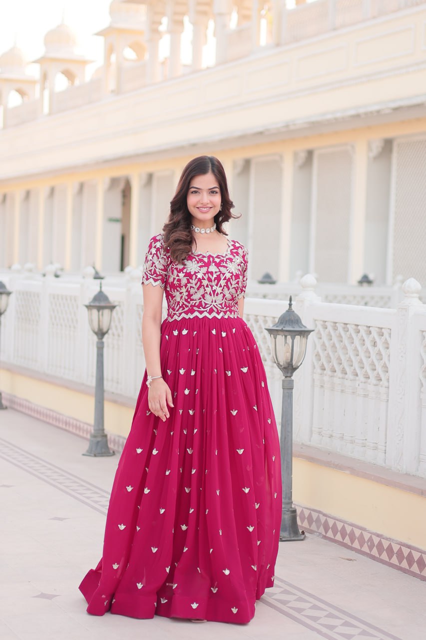 Sublime Faux Georgette Cording Sequins Worked Gown - INDIAN ELEGANCE