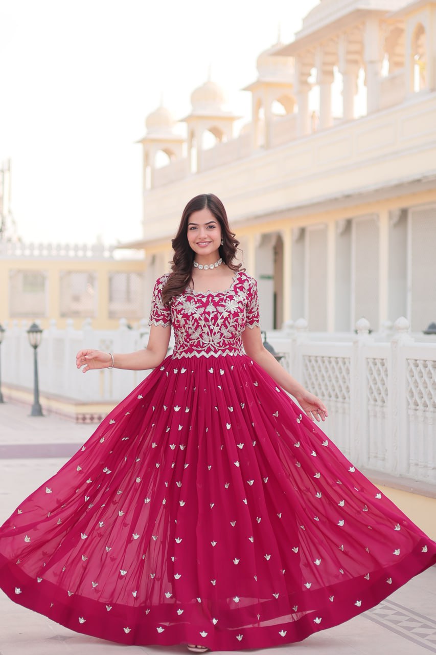 Sublime Faux Georgette Cording Sequins Worked Gown - INDIAN ELEGANCE