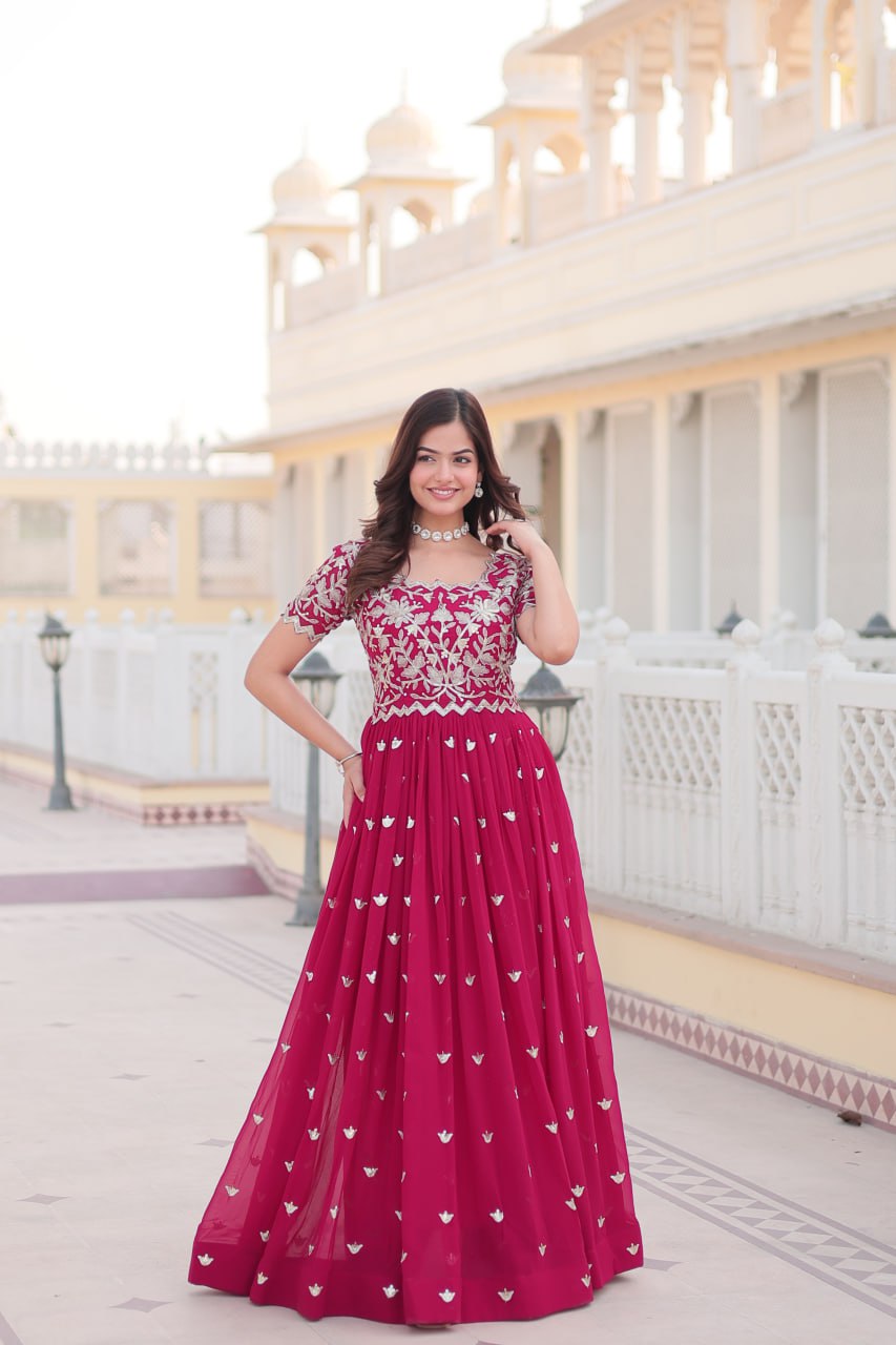 Sublime Faux Georgette Cording Sequins Worked Gown - INDIAN ELEGANCE