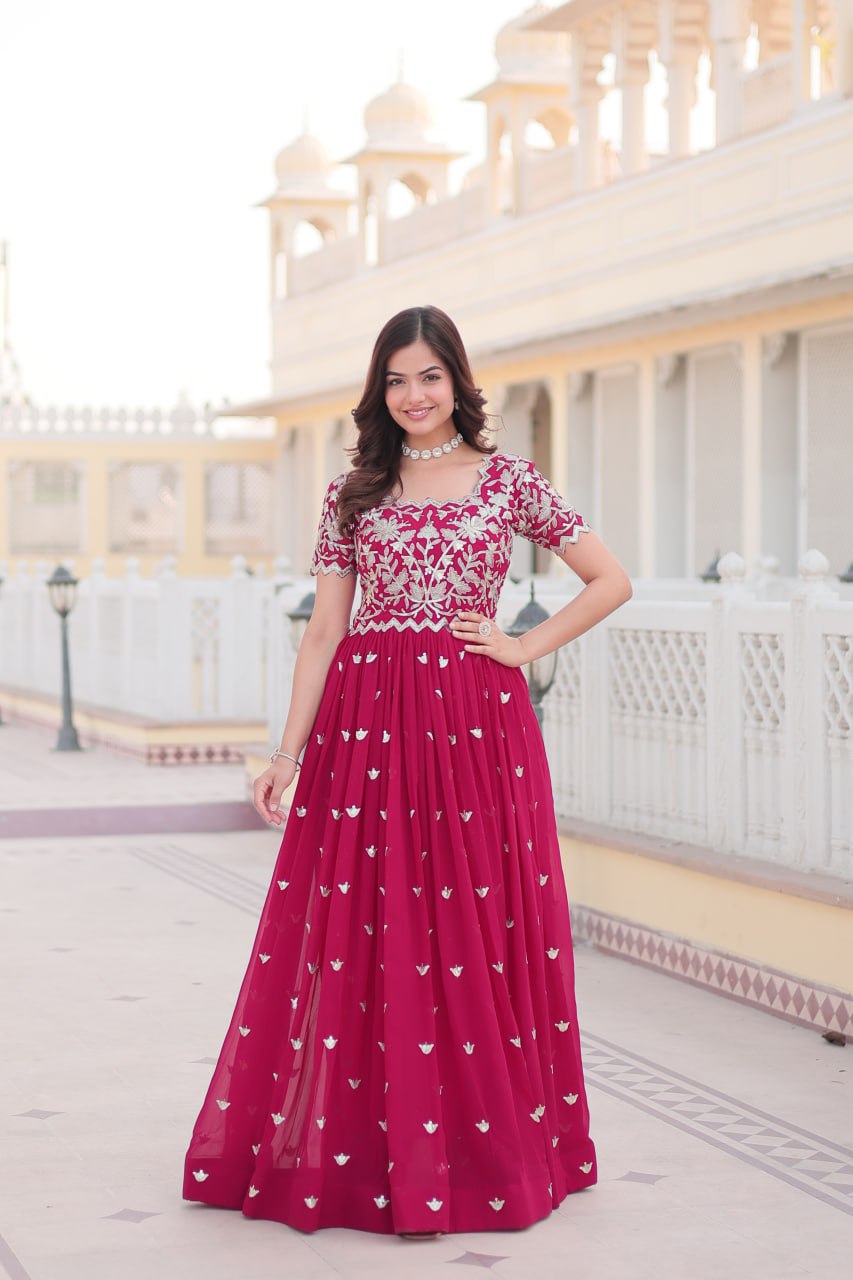Sublime Faux Georgette Cording Sequins Worked Gown - INDIAN ELEGANCE