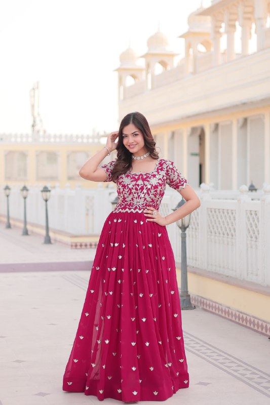 Sublime Faux Georgette Cording Sequins Worked Gown - INDIAN ELEGANCE