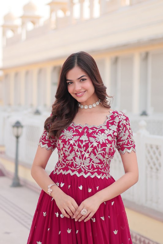 Sublime Faux Georgette Cording Sequins Worked Gown - INDIAN ELEGANCE
