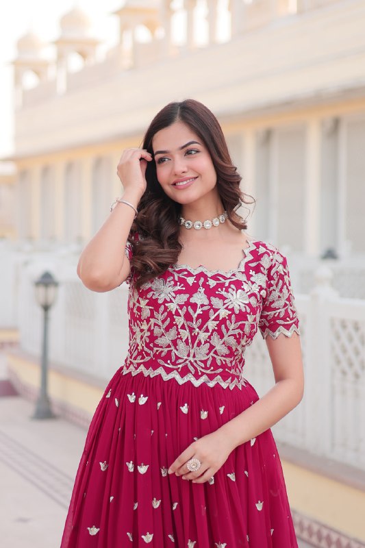 Sublime Faux Georgette Cording Sequins Worked Gown - INDIAN ELEGANCE