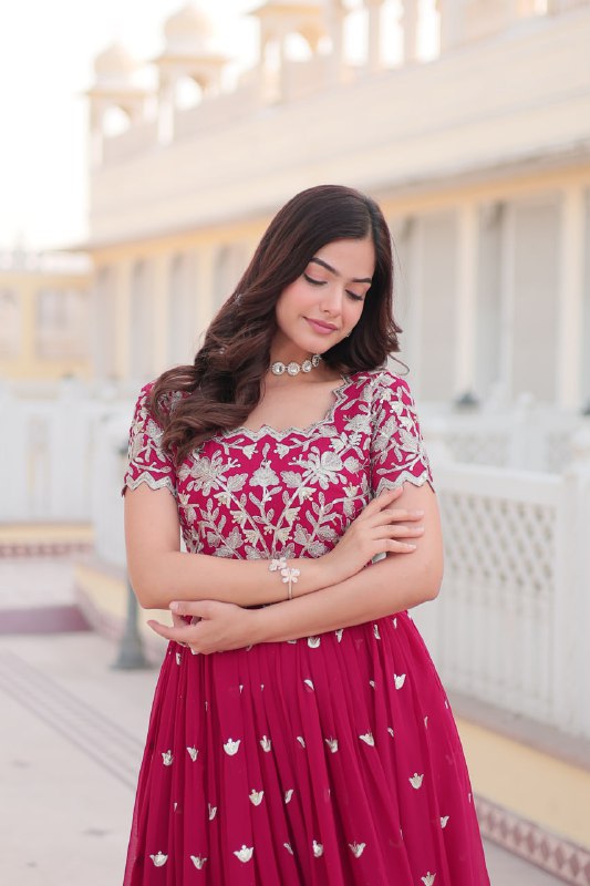 Sublime Faux Georgette Cording Sequins Worked Gown - INDIAN ELEGANCE