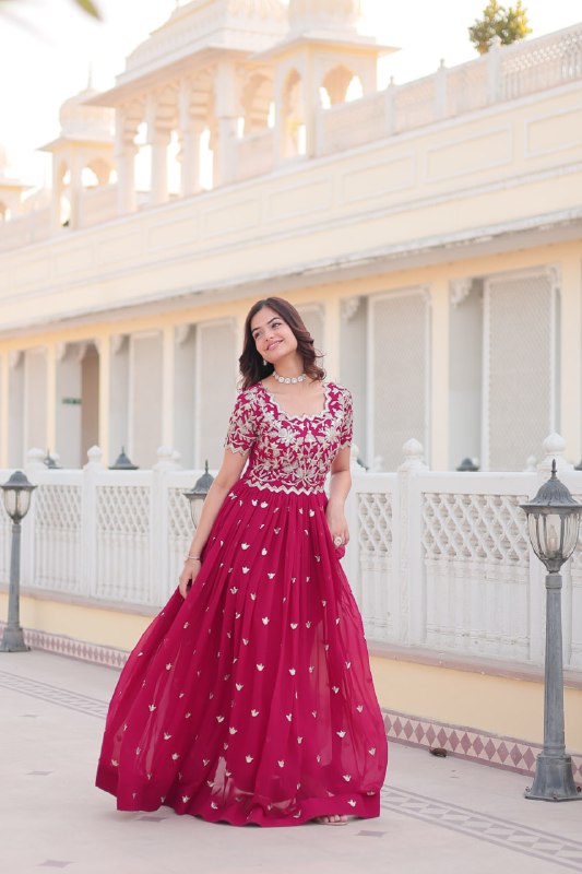 Sublime Faux Georgette Cording Sequins Worked Gown - INDIAN ELEGANCE