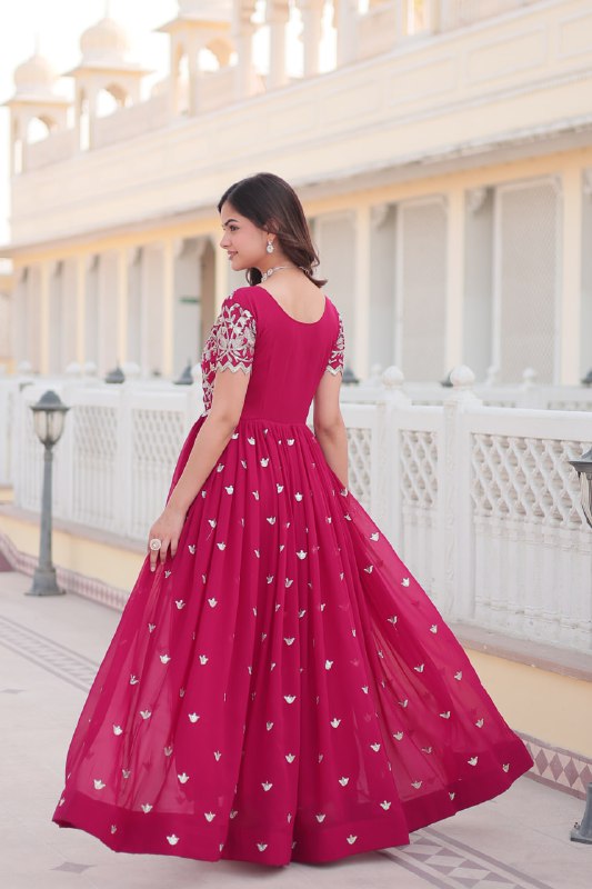 Sublime Faux Georgette Cording Sequins Worked Gown - INDIAN ELEGANCE