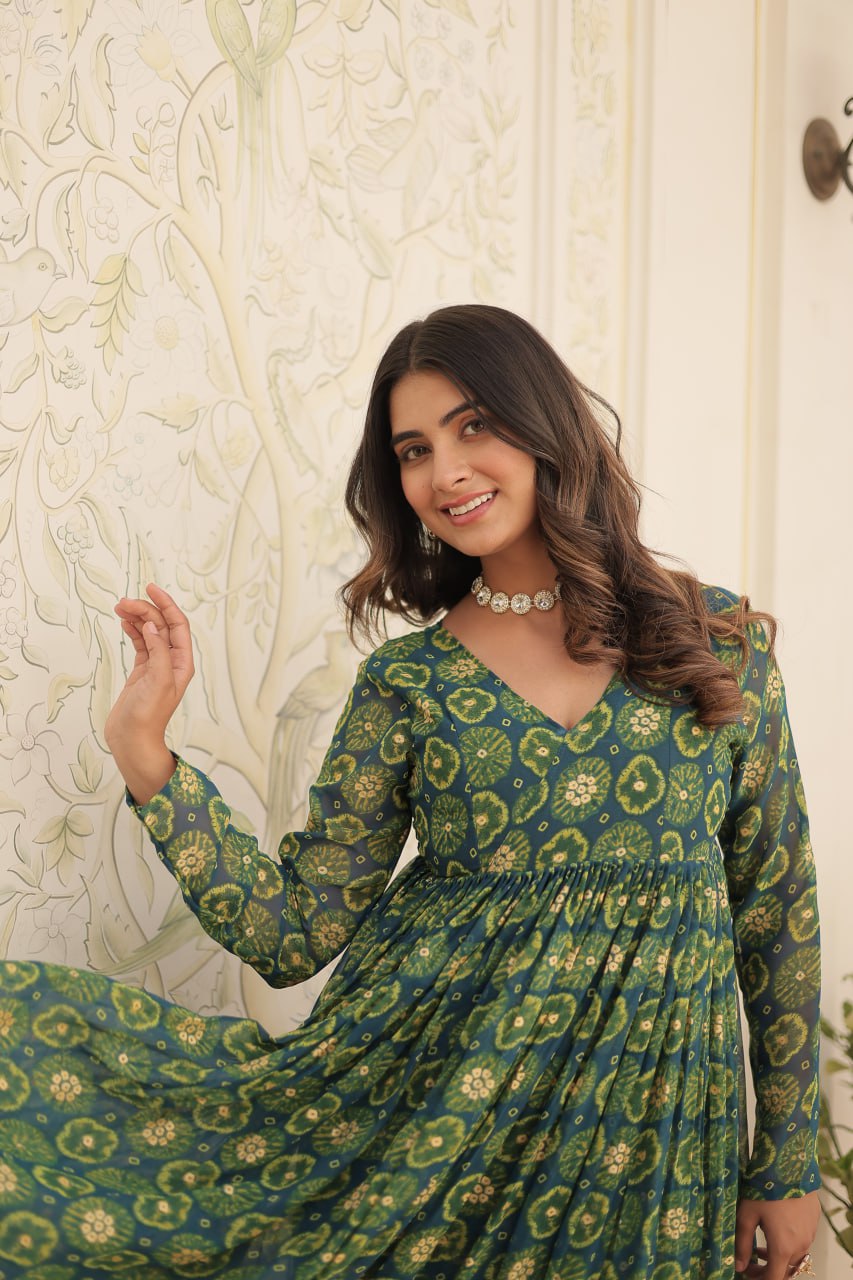 Dashing Faux Georgette Foil Printed Fully Stitched Top Pant Suit - INDIAN ELEGANCE