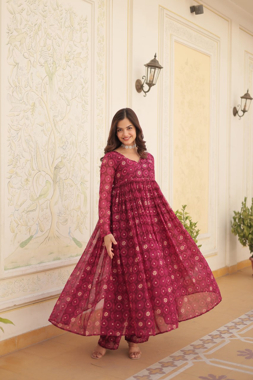 Dashing Faux Georgette Foil Printed Fully Stitched Top Pant Suit - INDIAN ELEGANCE