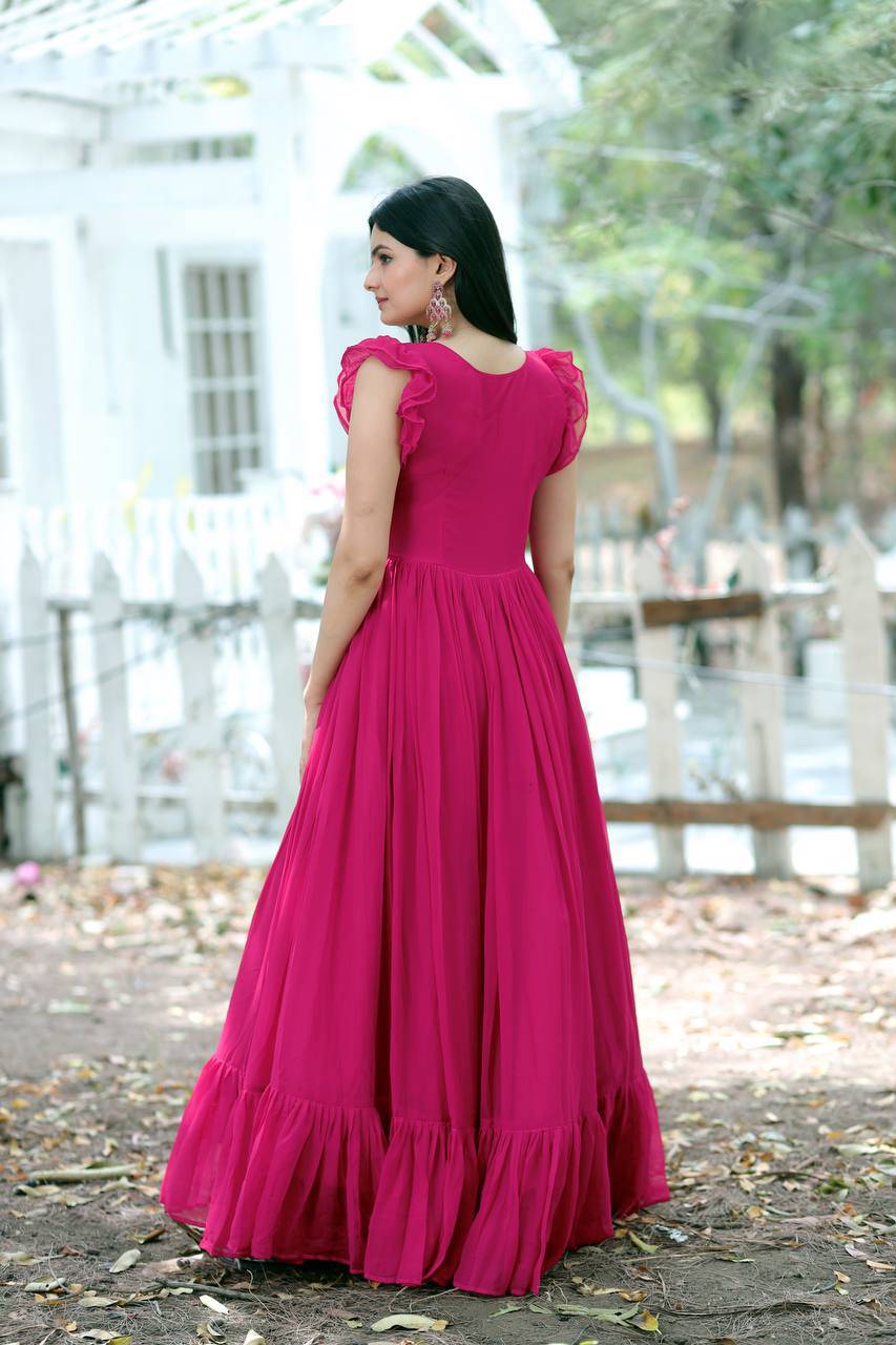 Gentle Faux Georgette Sequins Embroidered Fully Stitched Gown - INDIAN ELEGANCE