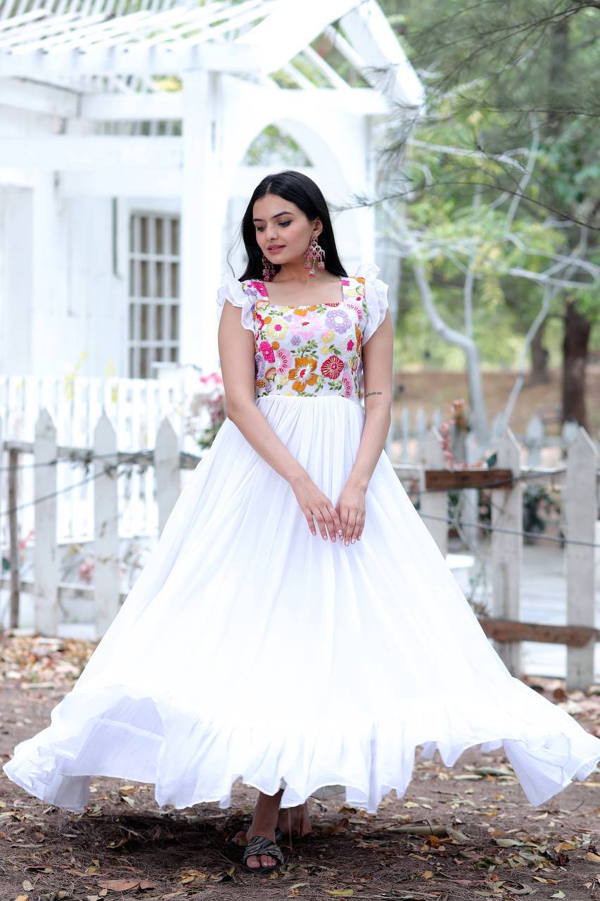 Gentle Faux Georgette Sequins Embroidered Fully Stitched Gown - INDIAN ELEGANCE
