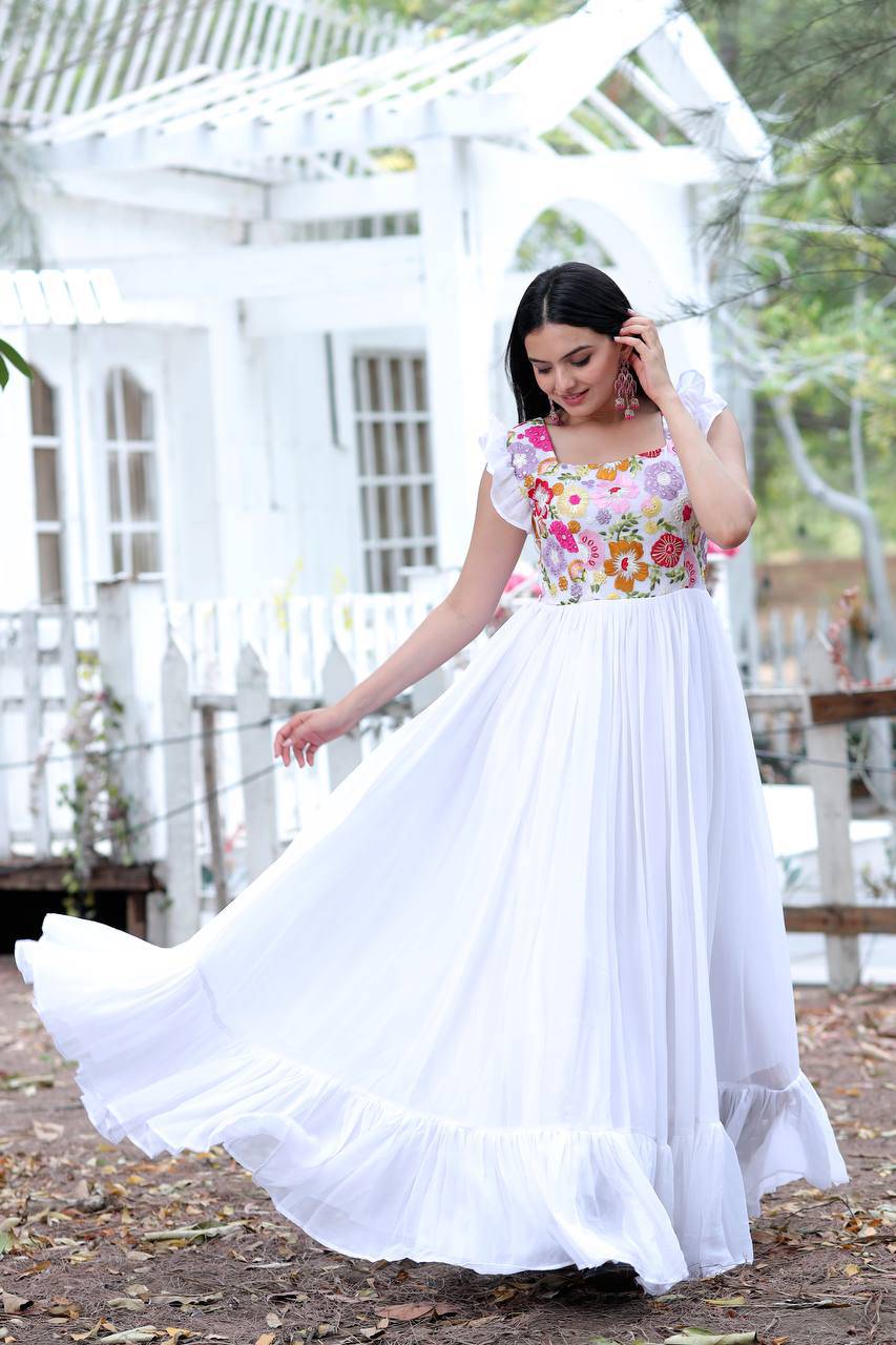 Gentle Faux Georgette Sequins Embroidered Fully Stitched Gown - INDIAN ELEGANCE