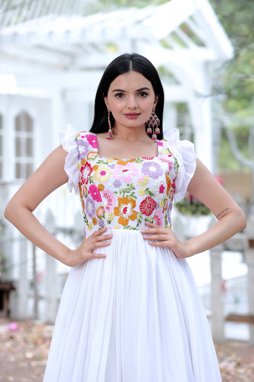 Gentle Faux Georgette Sequins Embroidered Fully Stitched Gown - INDIAN ELEGANCE