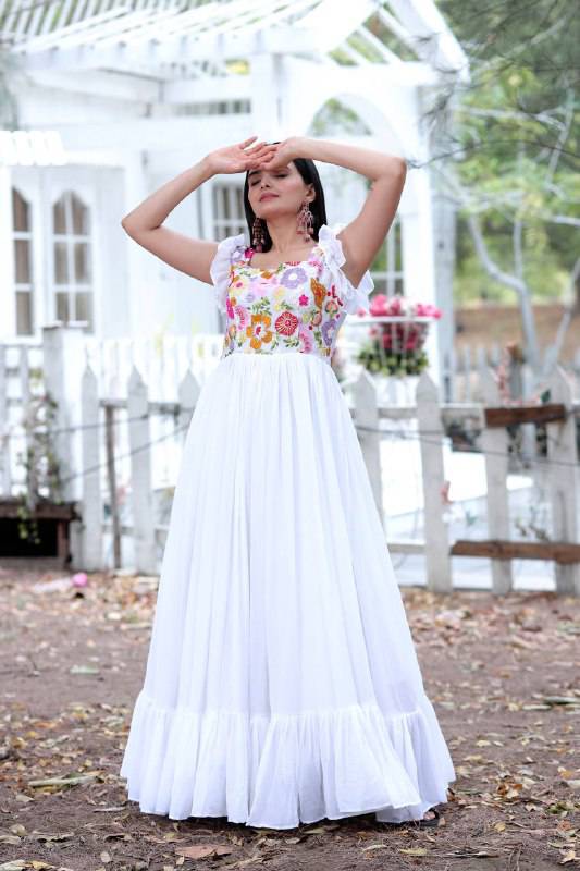 Gentle Faux Georgette Sequins Embroidered Fully Stitched Gown - INDIAN ELEGANCE