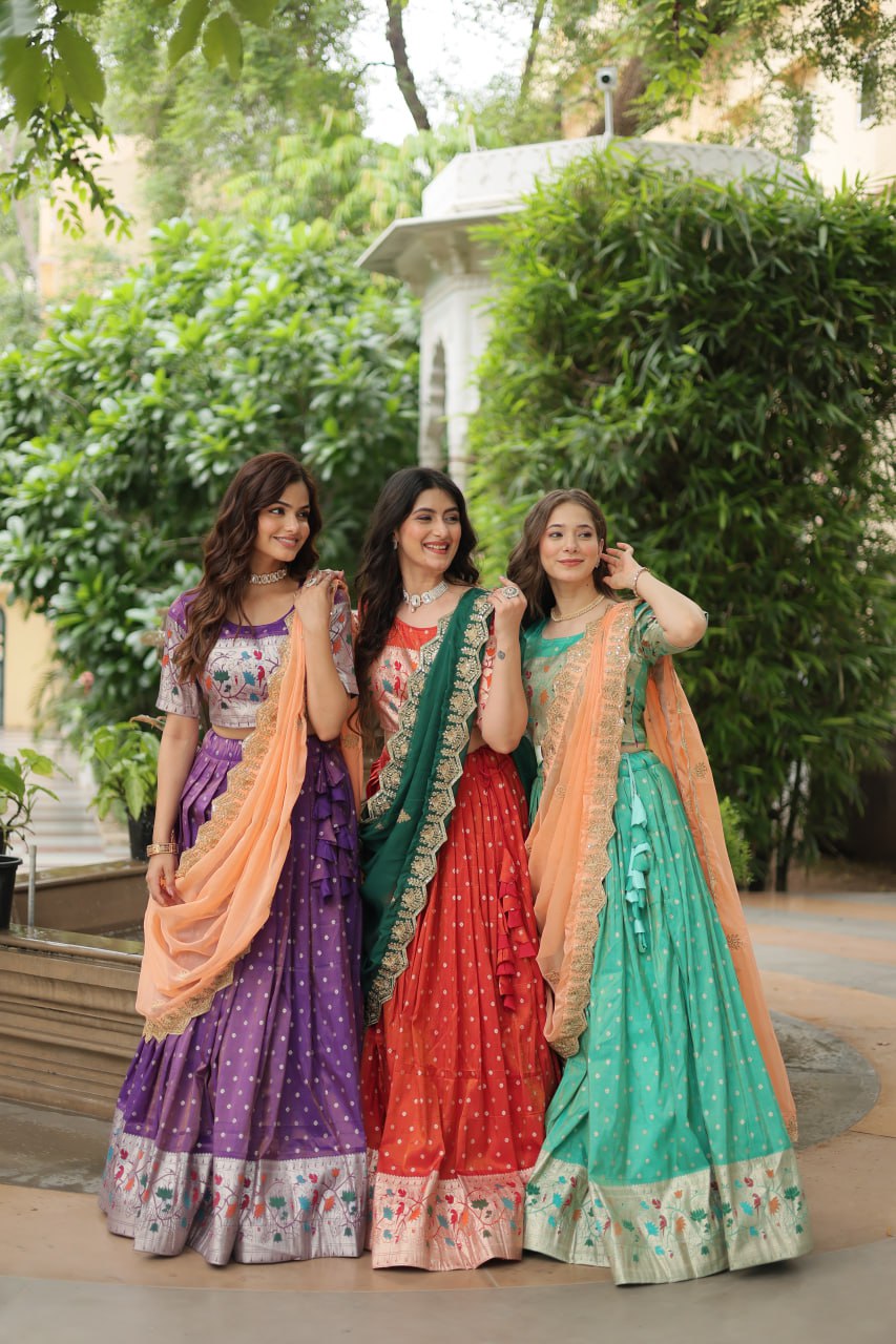 Exquisite Jacquard Meena Weaving Worked Lehenga Choli Set - INDIAN ELEGANCE