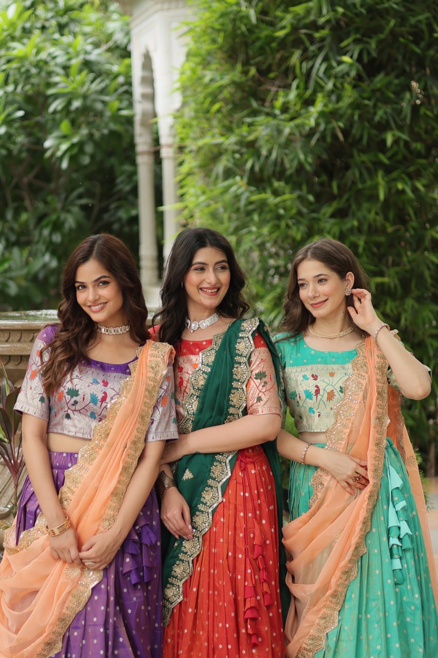 Exquisite Jacquard Meena Weaving Worked Lehenga Choli Set - INDIAN ELEGANCE