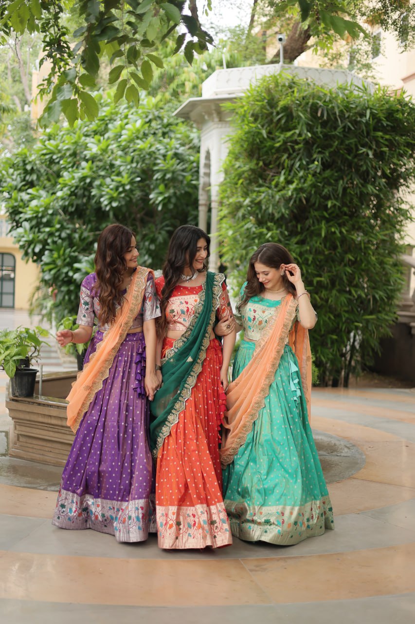 Exquisite Jacquard Meena Weaving Worked Lehenga Choli Set - INDIAN ELEGANCE