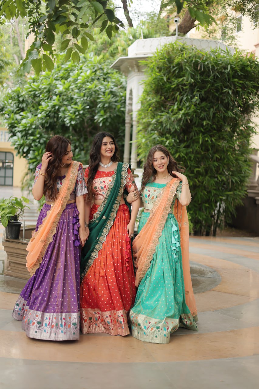 Exquisite Jacquard Meena Weaving Worked Lehenga Choli Set - INDIAN ELEGANCE