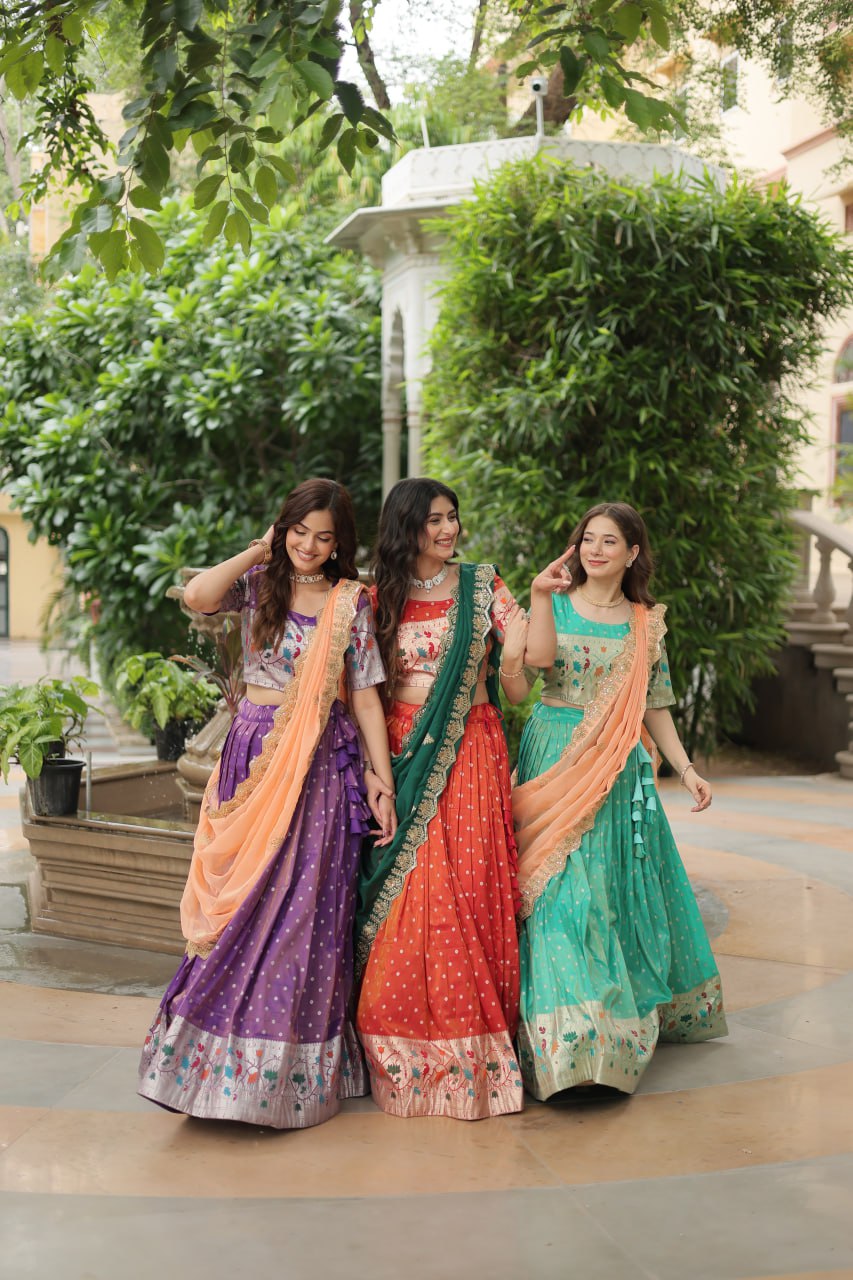 Exquisite Jacquard Meena Weaving Worked Lehenga Choli Set - INDIAN ELEGANCE
