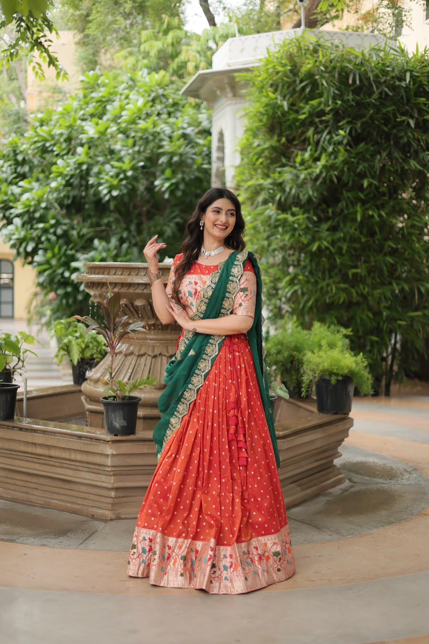Exquisite Jacquard Meena Weaving Worked Lehenga Choli Set - INDIAN ELEGANCE