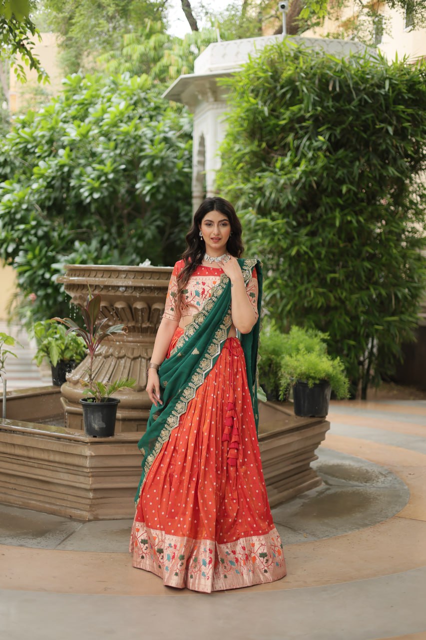 Exquisite Jacquard Meena Weaving Worked Lehenga Choli Set - INDIAN ELEGANCE