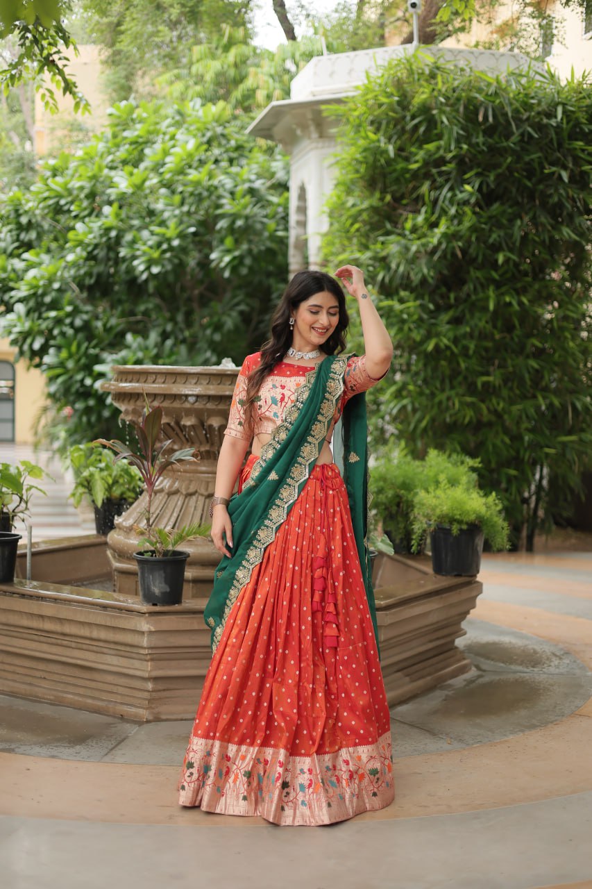 Exquisite Jacquard Meena Weaving Worked Lehenga Choli Set - INDIAN ELEGANCE