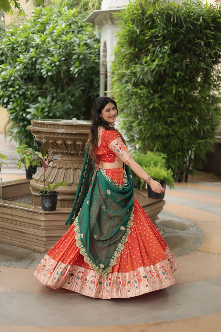 Exquisite Jacquard Meena Weaving Worked Lehenga Choli Set - INDIAN ELEGANCE