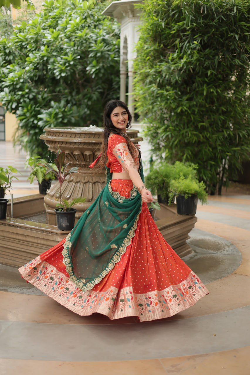 Exquisite Jacquard Meena Weaving Worked Lehenga Choli Set - INDIAN ELEGANCE