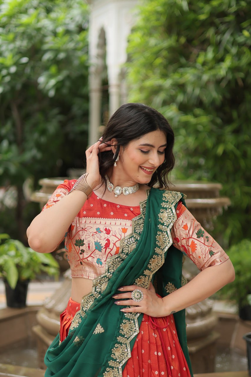 Exquisite Jacquard Meena Weaving Worked Lehenga Choli Set - INDIAN ELEGANCE