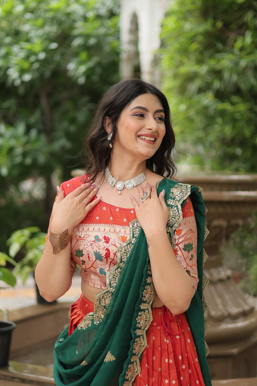 Exquisite Jacquard Meena Weaving Worked Lehenga Choli Set - INDIAN ELEGANCE