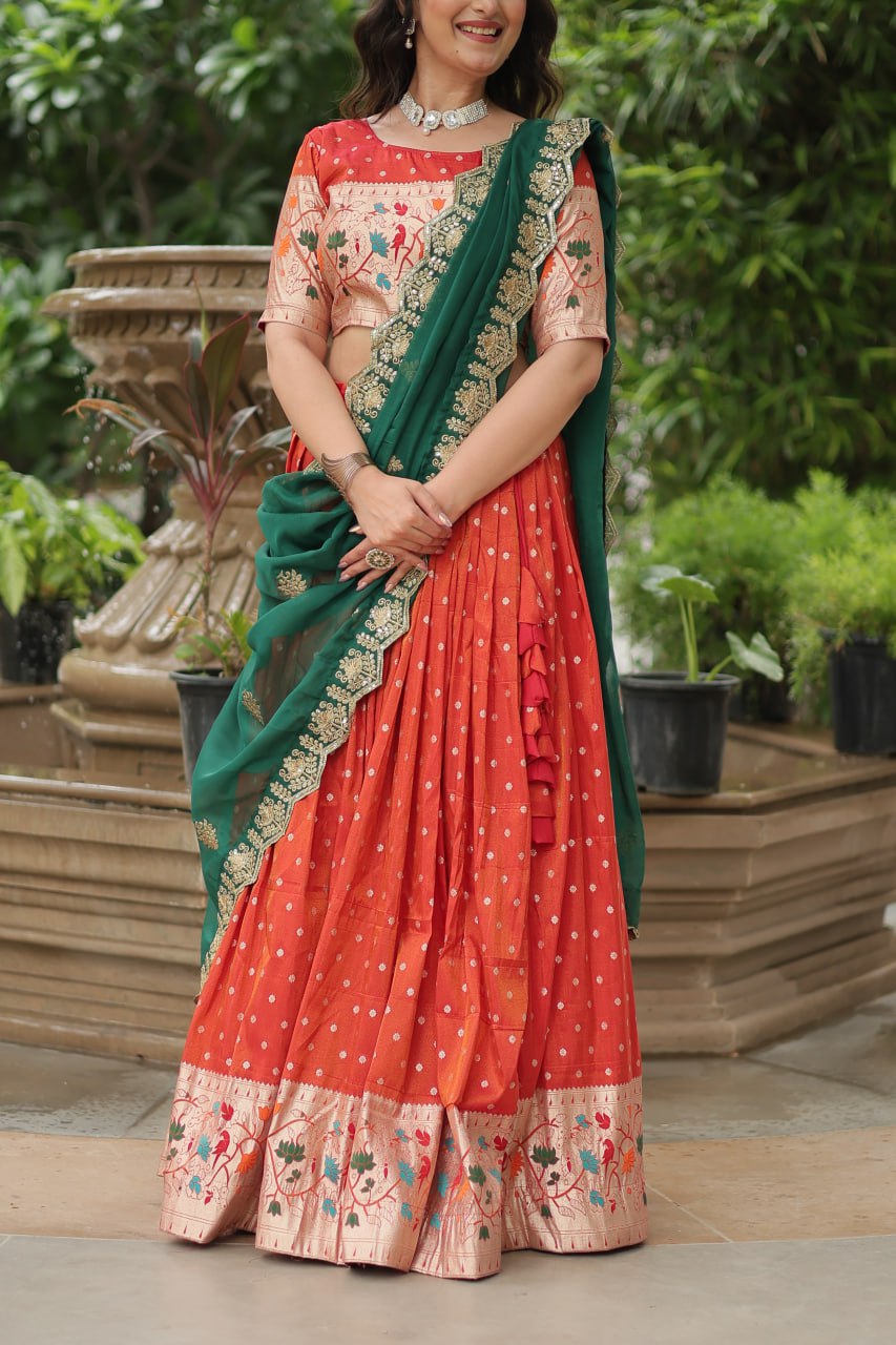 Exquisite Jacquard Meena Weaving Worked Lehenga Choli Set - INDIAN ELEGANCE