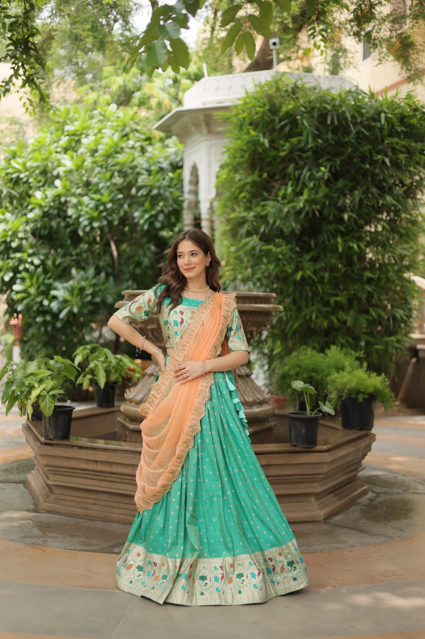 Exquisite Jacquard Meena Weaving Worked Lehenga Choli Set - INDIAN ELEGANCE