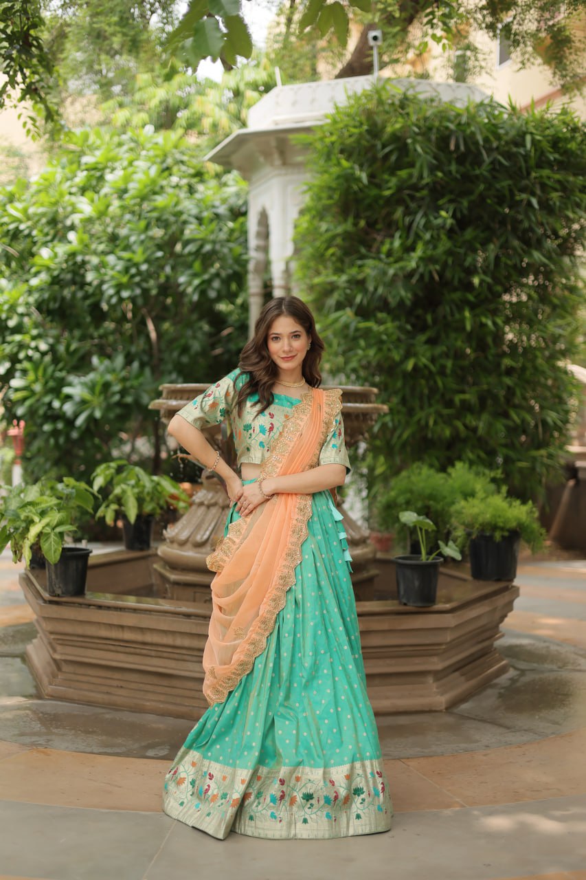 Exquisite Jacquard Meena Weaving Worked Lehenga Choli Set - INDIAN ELEGANCE