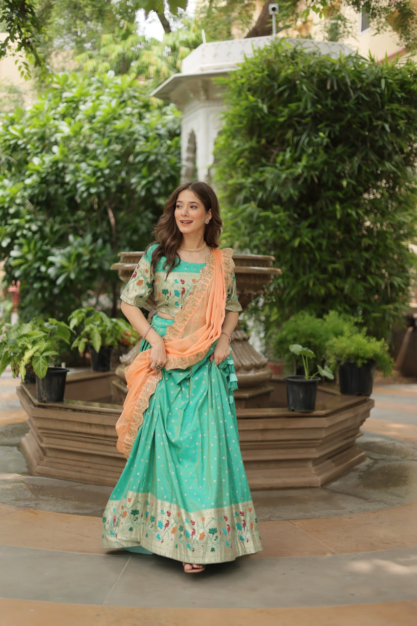 Exquisite Jacquard Meena Weaving Worked Lehenga Choli Set - INDIAN ELEGANCE