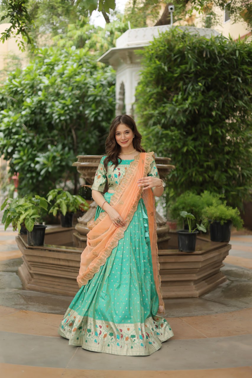 Exquisite Jacquard Meena Weaving Worked Lehenga Choli Set - INDIAN ELEGANCE