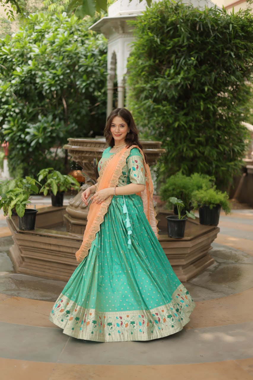 Exquisite Jacquard Meena Weaving Worked Lehenga Choli Set - INDIAN ELEGANCE