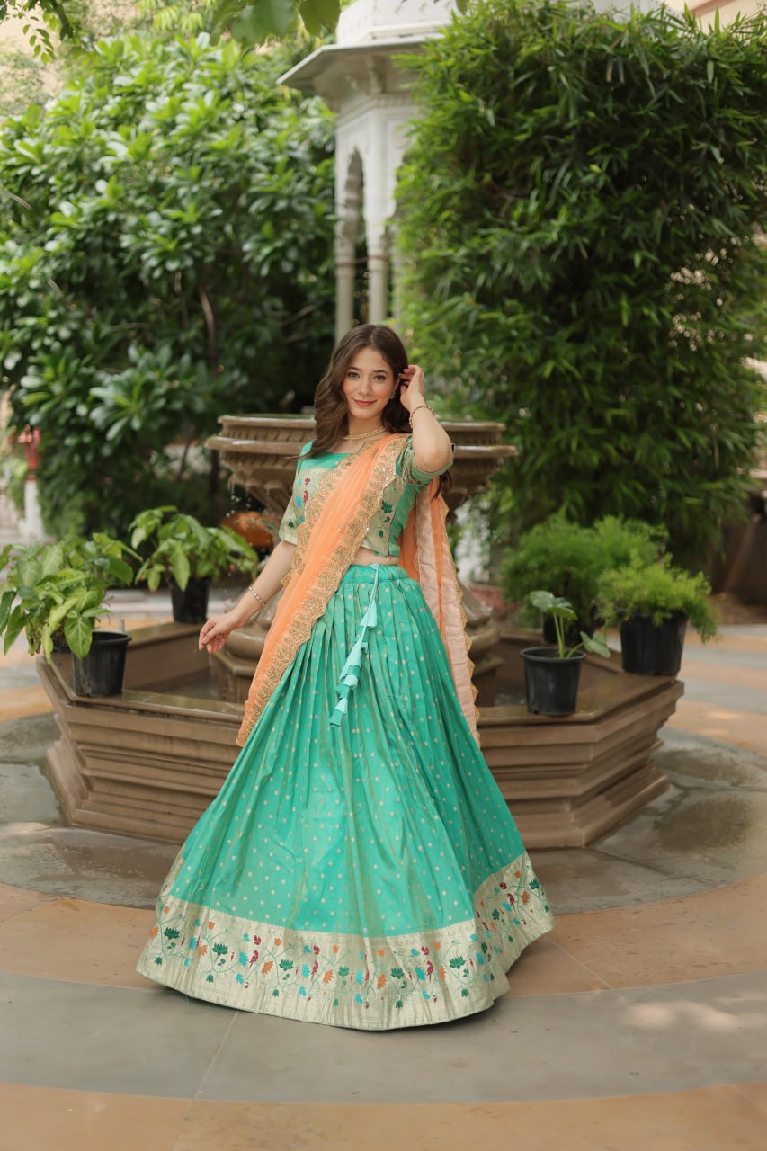 Exquisite Jacquard Meena Weaving Worked Lehenga Choli Set - INDIAN ELEGANCE