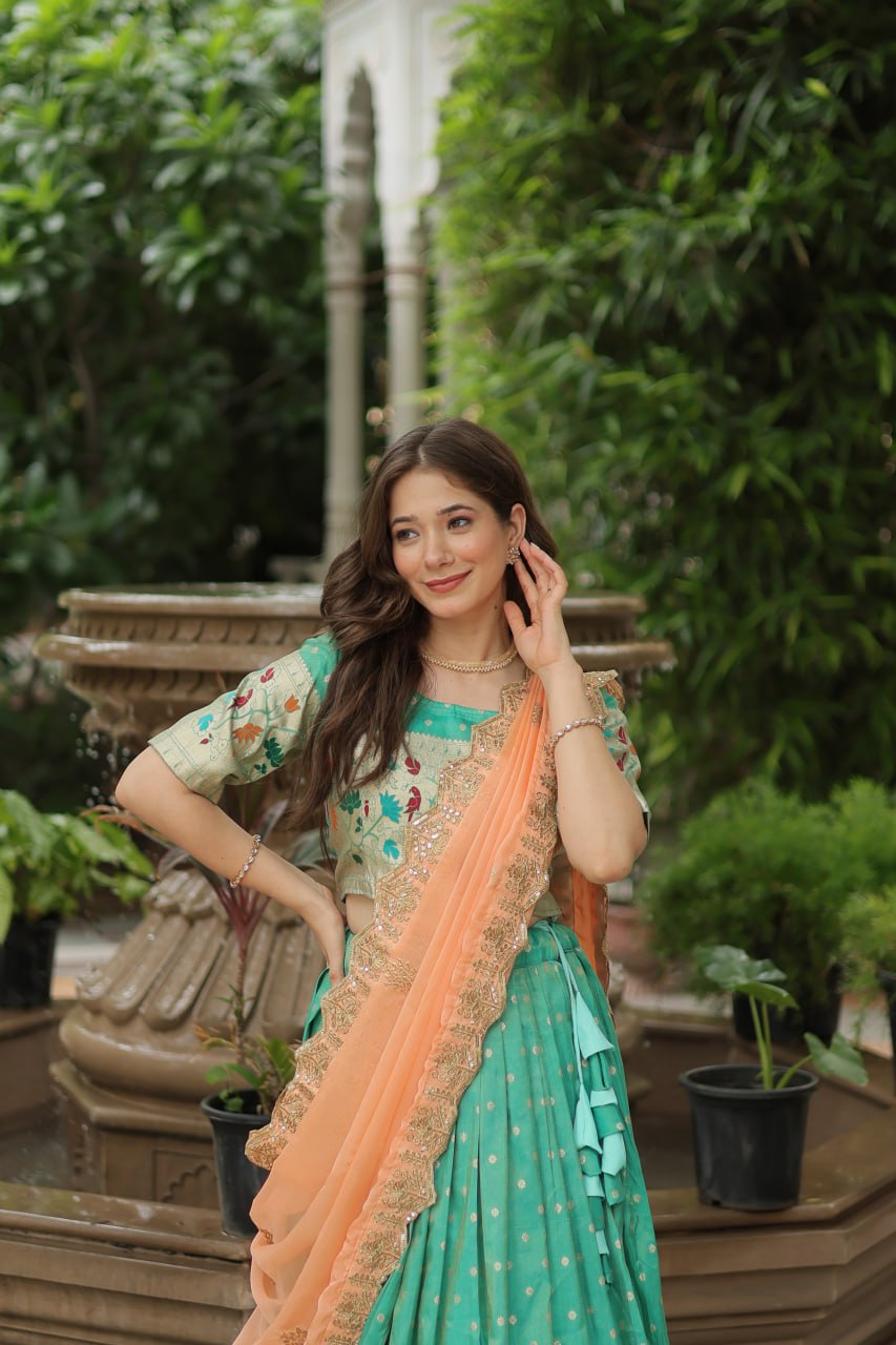 Exquisite Jacquard Meena Weaving Worked Lehenga Choli Set - INDIAN ELEGANCE