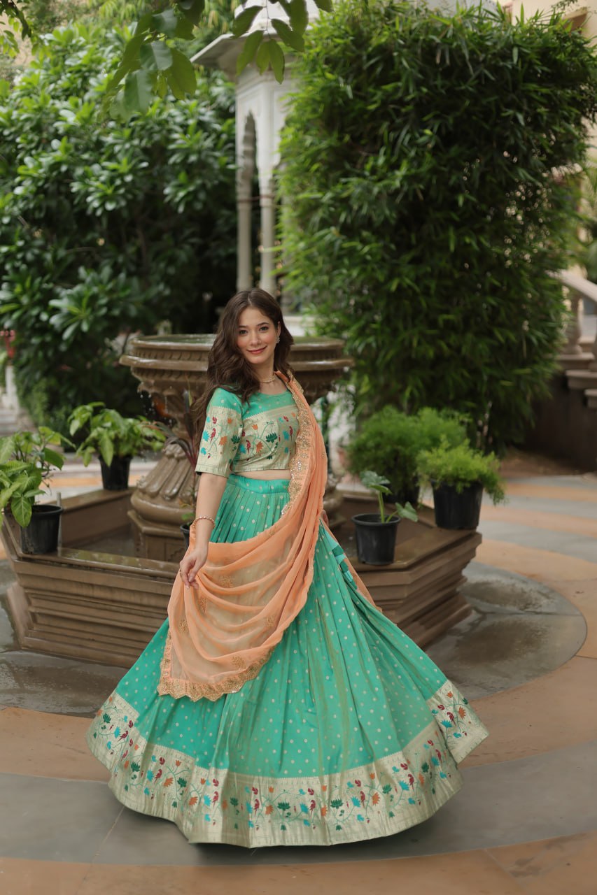 Exquisite Jacquard Meena Weaving Worked Lehenga Choli Set - INDIAN ELEGANCE