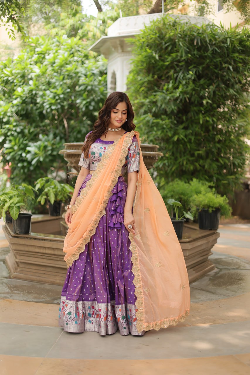 Exquisite Jacquard Meena Weaving Worked Lehenga Choli Set - INDIAN ELEGANCE