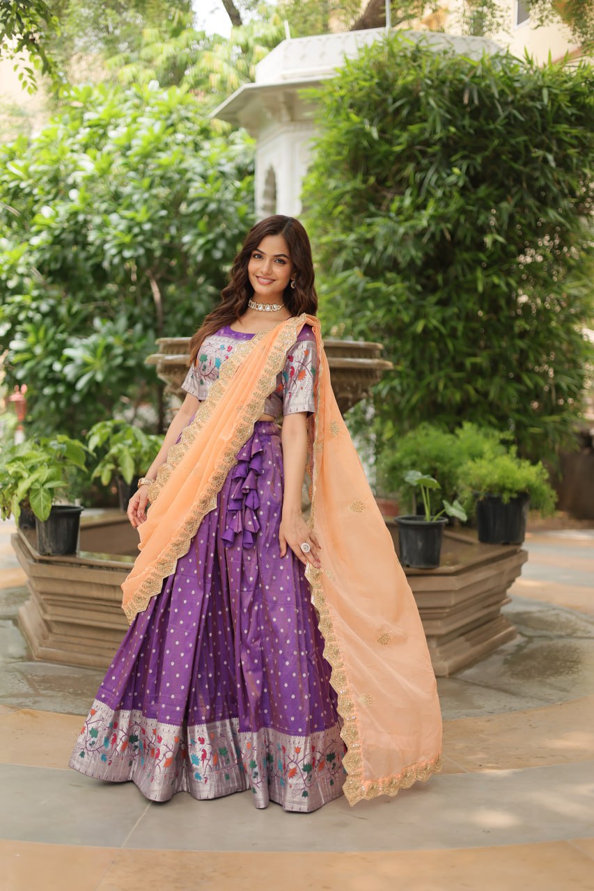 Exquisite Jacquard Meena Weaving Worked Lehenga Choli Set - INDIAN ELEGANCE