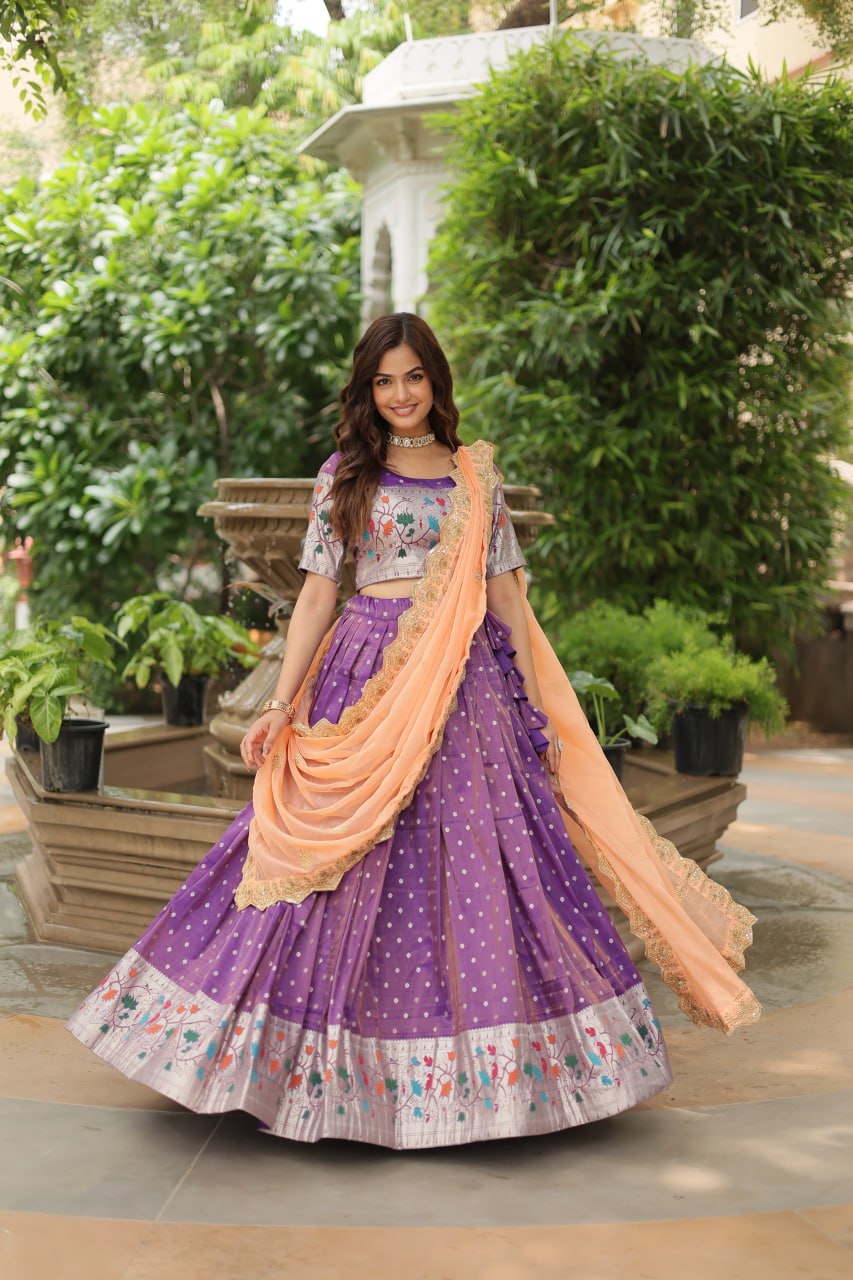 Exquisite Jacquard Meena Weaving Worked Lehenga Choli Set - INDIAN ELEGANCE